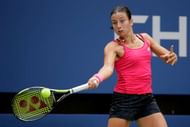 NEW YORK, NY - SEPTEMBER 04: Anastasija Sevastova of Lativa returns a shot to Johanna Konta of the United Kingdom during her fourth round Women's Singles match on Day Seven of the 2016 US Open at the USTA Billie Jean King National Tennis Center on September 4, 2016 in the Flushing neighborhood of the Queens borough of New York City. (Photo by Andy Lyons/Getty Images)